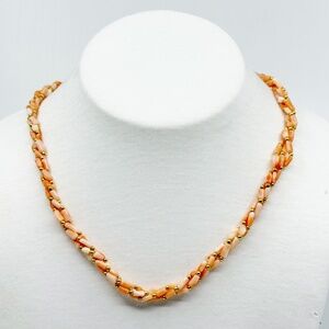 Vintage gold tone angel skin coral bead torsade necklace